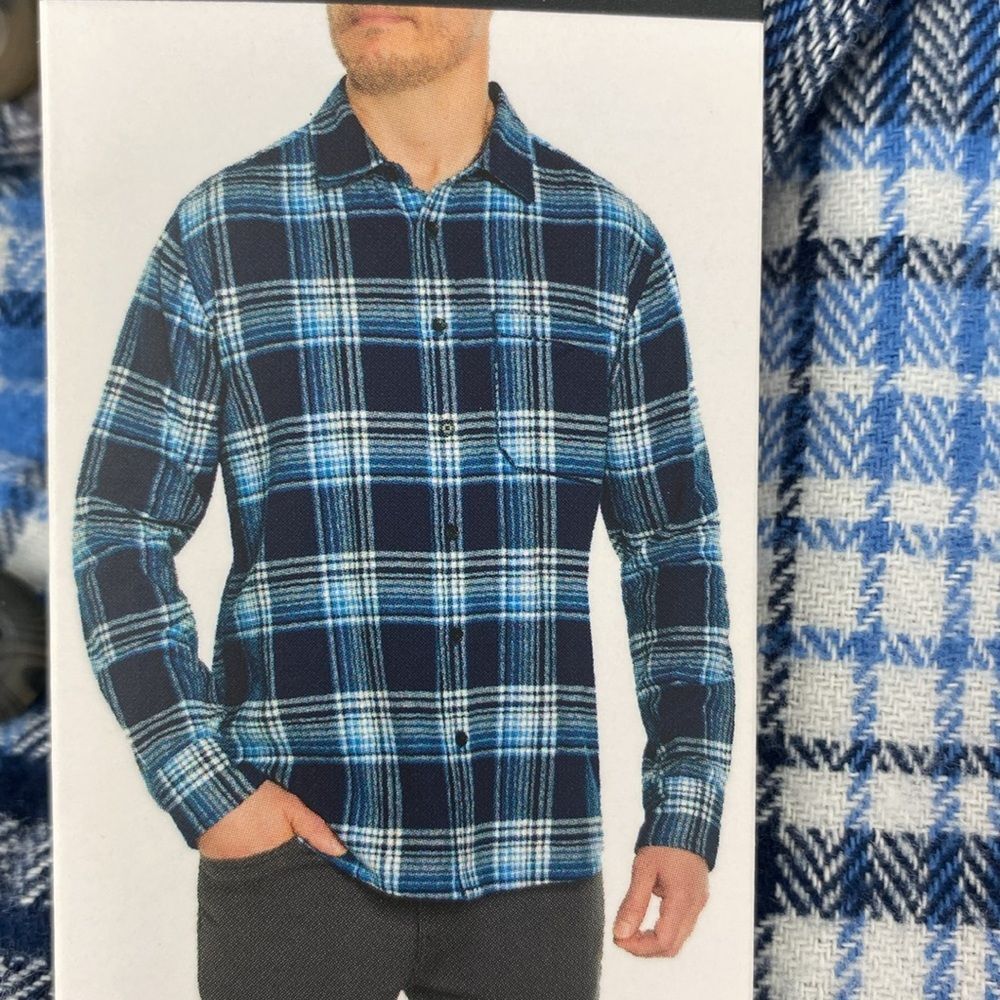 Eddie Bauer Blue & White Long Sleeve Plaid Flannel Shirt NEW XL